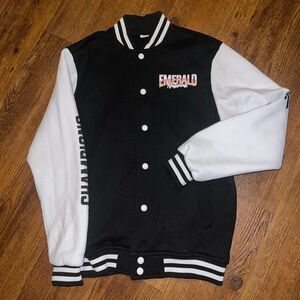 Black & White Emerald National Champions Button Up Varsity Jacket Size S